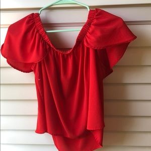 Red flow off shoulder top
